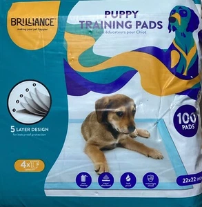 BRILLIANCE Puppy Training Pads 22 x 22 100 pads 5 layer design holds 4X capacity - Picture 1 of 6