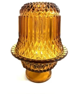 VINTAGE FAIRY LAMP INDIANA GLASS AMBER GOLD PRESSED CUT TWO PIECE - Picture 1 of 12