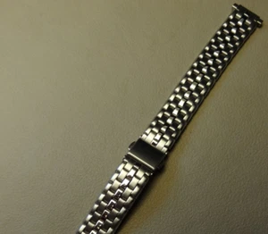 Womens Silver Tone Stainless Steel Push Button Clasp Trifold 12-16mm Watch Band - Picture 1 of 9