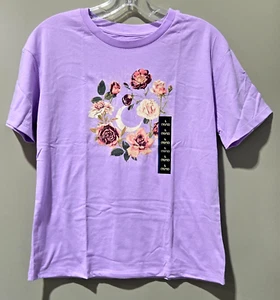 Art Class Girls' Large 10/12 Night Garden Floral Theme Short Sleeve Purple Tee - Picture 1 of 6