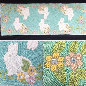 Cynthia Rowley Easter Bunny Beaded Table Runner Centerpiece Flower Turquoise 36" - Picture 1 of 9