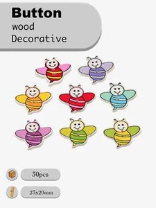30pcs Cartoon bee Wooden Buttons for scrapbook sewing handmade crafts 23x20mm - Picture 1 of 3