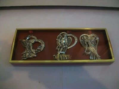 Conjunto de 3 enfeites de anjo banhados a prata Gorham Peace Hope Love caixa original fita - Imagem 1 de 4