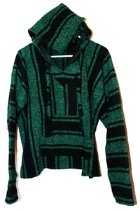 Baja Hoodie Unisex Medium schwarz & grün gestreift Kapuzenpullover Drogenteppich Mexiko - Bild 1 von 8