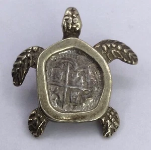 ATOCHA COIN PENDANT STERLING TURTLE GOLD WASH SILVER SPANISH COIN (S934) - Picture 1 of 9