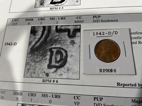 1942-D/D Southwest Lincoln Wheat cent UNC Red  RPM 6 Really Nice coin RARE Cover