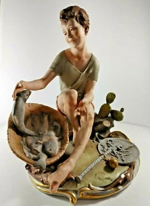 Vintage CAPODIMONTE Figurine BOY w/FISH -Italian -Rare -Exc Cond - Picture 1 of 8