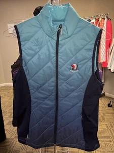NWT WOMEN'S SUN MOUNTAIN FULL ZIP GRADIENT VEST, SIZE: S, COLOR: NAVY/AQUA(C319) - Picture 1 of 4
