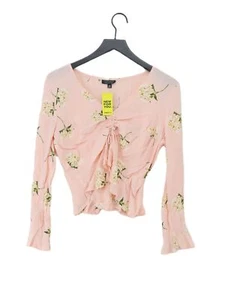 Topshop Women's Top UK 10 Pink Floral 100% Viscose Long Sleeve V-Neck Basic - Picture 1 of 5