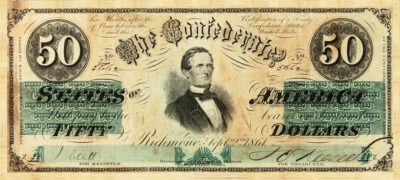 1861 $50 CSA T16 *Reproduction* Civil War Currency Jefferson Davis Pictured - Image 1 of 2