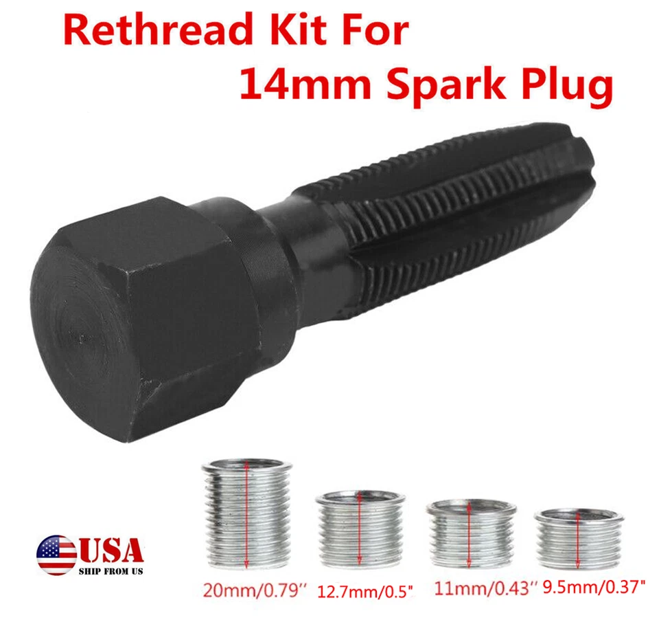 Car Cylinder Head Rethreaded Kit 14mm Spark Plug Re-thread Repair Tools +Inserts - Image 1 of 4