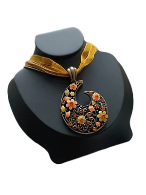 Halskette Modekette Bänderkette XXL Anhänger orange Modeschmuck - Bild 1 von 2