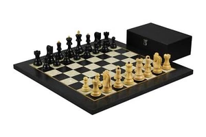 Ebony Chess Set 20 Inch With Helena Flat Chess Board and Weighted Ebonised Zagre - Picture 1 of 11