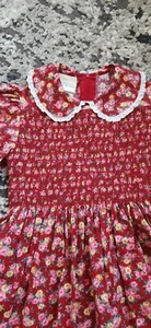 LAURA ASHLEY Mother & Child 7 Year Girls Dress Jumper Red Corduroy Pink Floral - Picture 1 of 6