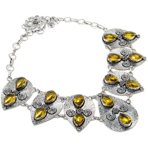 Faceted Citrine Gemstone 925 Sterling Silver Vintage Jewelry Necklace 18" p368 - Picture 1 of 6