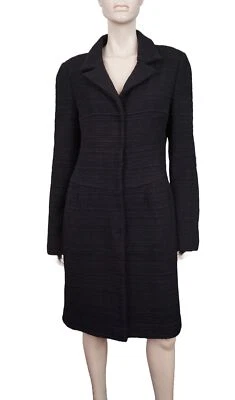 ALBERTA FERRETTI 46 US 10 修身黑色羊毛毛圈大衣 — 第 1/4 张图片