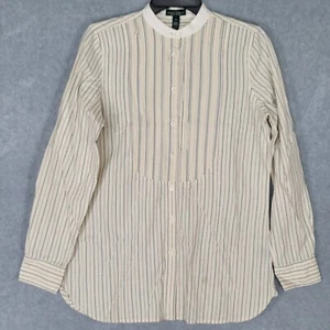 Lauren Jeans Company Top Womens Medium Ivory Pintuck Mandarin Collar Button Up - Picture 1 of 16