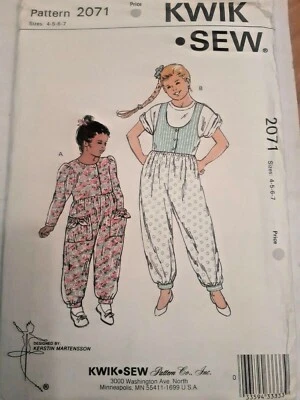 Jumpsuit Romper One Piece Kwik Sew Sewing Pattern 2071 Girls 4 5 6 7 UC FF VTG  - Image 1 of 4