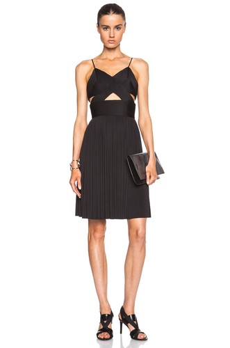 Abito ALEXANDER WANG nero fisarmonica plissettato ritaglio incrociato taglia 6 nuovo con etichette 2100