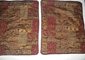 Croscill Galleria Red Gold Tuscan Patchwork 2 Pillowcases Shams Standard size - Picture 1 of 4