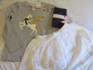 NWT 7 Gymboree Flight of Fancy Pegasus Shirt Gold Skirt Tights - Picture 1 of 6