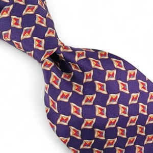 VINTAGE BURBERRYS Geometric 100% Puere Silk Tie, Blue, Made in USA, Hand Sewn - Picture 1 of 11