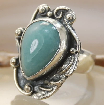 Anillo Joyería Hecho a Mano Plata Piedras Preciosas Larimar Azul Talla 8.5 H449 Foto 1 de 4