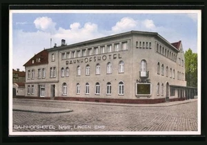 Lingen /Ems, Bahnhofshotel Nave von der Straße gesehen, Ansichtskarte - Picture 1 of 2