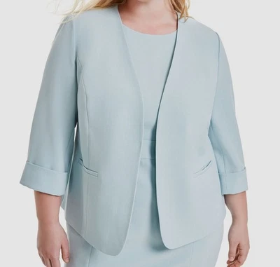 Jaqueta Kasper Feminina Verde Punho Rolado Frente Aberta Plus Size 22W - Imagem 1 de 2