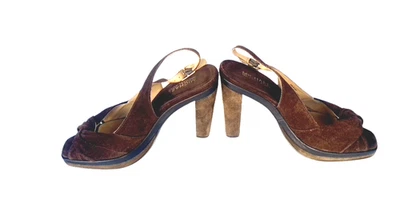 Sandalias Michael Michael Kors Mujer Gamuza Tacón Alto Punta abierta Marrón Tostado Talla 7.5M Foto 1 de 4