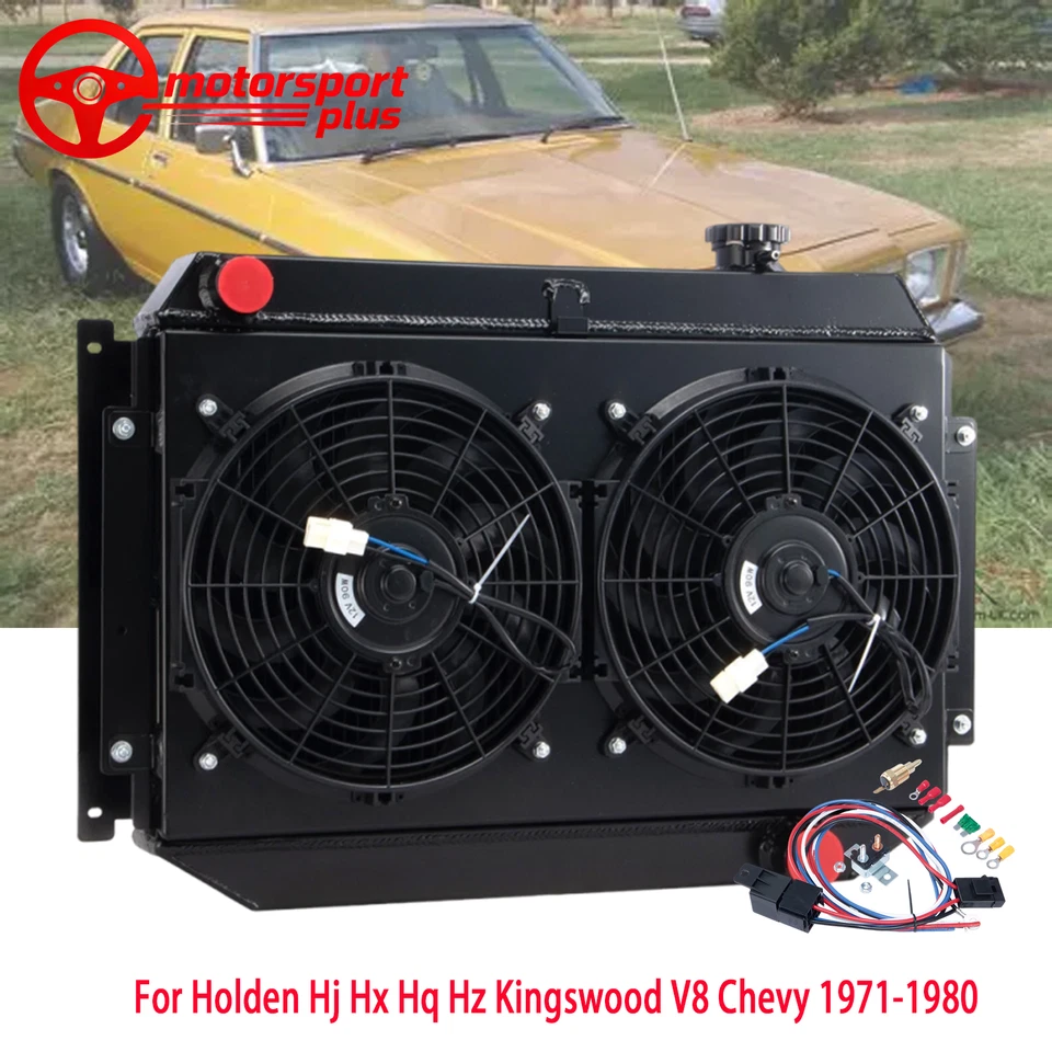 4 Row Radiator+Shroud Fan For Holden Hj Hx Hq Hz Kingswood V8 Chevy 1971-1980 - image 1 of 4