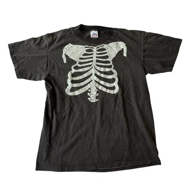 Camisa Pecho Esqueleto Vintage Negra Desteñida Anatomía Huesos Talla XL Foto 1 de 4