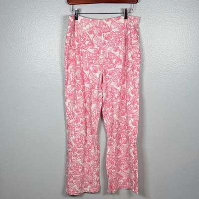 Lilly Pulitzer Pink/White Seashell wide leg pajama pants size large - Image 1 of 4