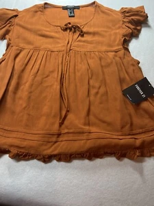Forever 21 women's rust colored ruffle sleeves blouse size Small - Picture 1 of 9