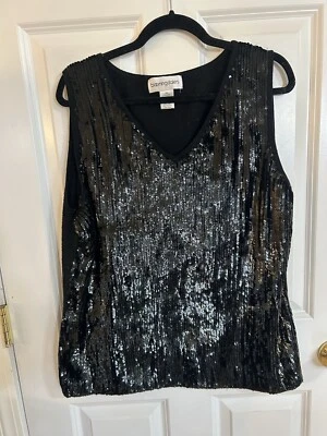 Suéter sin mangas Bloomingdales para mujer negro con lentejuelas de seda de cachemir 3XL Foto 1 de 3