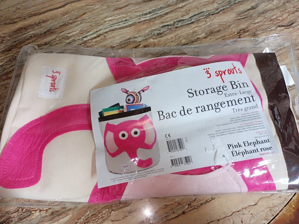 Pink Elephant Canvas Toy Extra Large Round Storage Bin by 3 Sprouts - Image 1 of 3