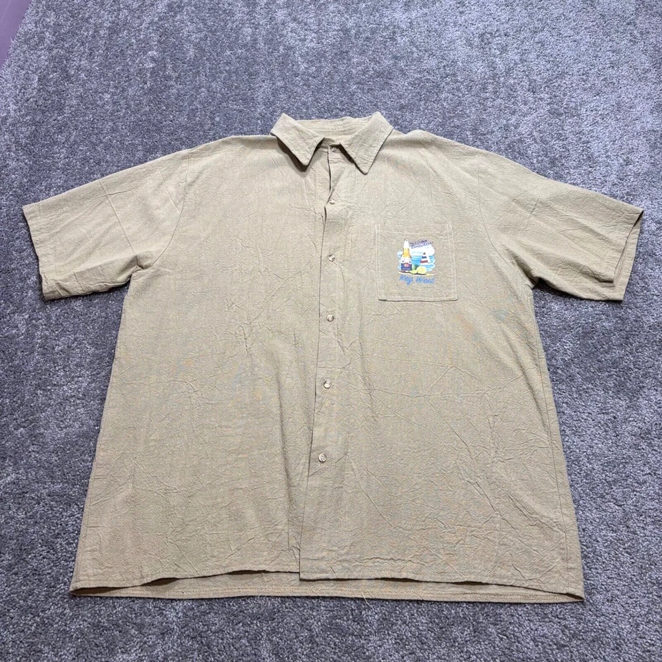 Vintage Key West Florida Button Camp Shirt Mens 2XL Tan Graphic Print Cotton USA - Image 1 of 4