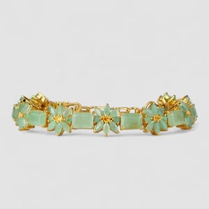 Floral Colombian Green Emerald 925 Sterling Silver 24K Gold Plated Bracelets - Picture 1 of 9