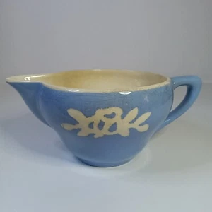 Vintage Harker Pottery USA Creamer White Rose Carv Kraft Blue - Picture 1 of 8