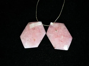 Natural Pink Opal Gemstone Hexagon Shape Faceted Cabochons Pairs Drilled Gems - Picture 1 of 4