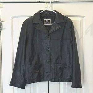 Women's Vintage Maurices Classic Black Leather Coat Size L - Picture 1 of 6
