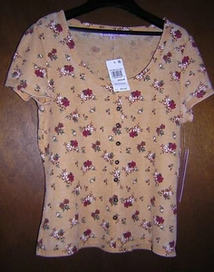 Crave Fame Juniors' SS, Sz M, Gold Floral, Pullover Top, NWT, Super Cute! - Picture 1 of 2
