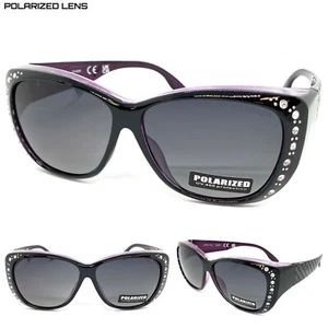 BLING WRAP AROUND DRIVING POLARIZED SUN GLASSES Black Frame Over RX Glass Fit - Picture 1 of 6