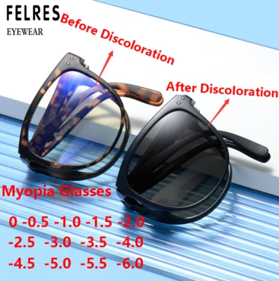 Foldable Photochromic Myopia Nearsighted Glasses Men Women Outdoor Sunglasses  - Image 1 of 4
