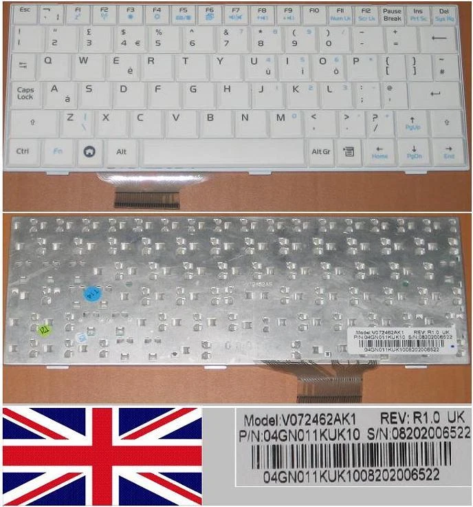 Tastiera qwerty Regno Unito ASUS V072462AK1 04GN011KUK10 Bianco - Immagine 1 di 1
