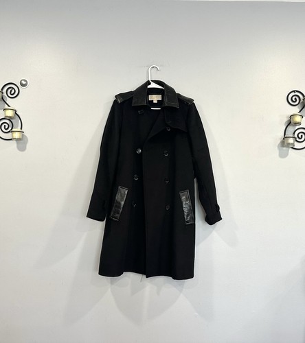 Trench coat doppiopetto Michael Kors misto lana con bordo in pelle