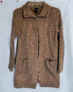 Cárdigan largo con botones Eileen Fisher suéter beige tostado lana de cordero angora talla xs - Imagen 1 de 7