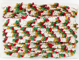 21 Yds LOOP FRINGE Trim Upholstery CRAFT PILLOWS Red Green Gold White Cotton D25 - Picture 1 of 3