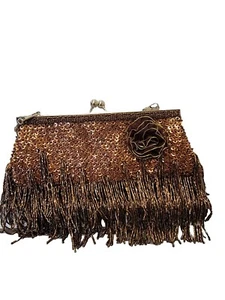 Vintage Copper BEADED WATERFALL PURSE Handbag - Picture 1 of 4