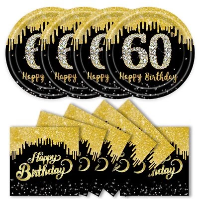 40 Piezas 60 Platos y Servilletas Cumpleaños Suministros de Fiesta Oro 60 Cena... Foto 1 de 4
